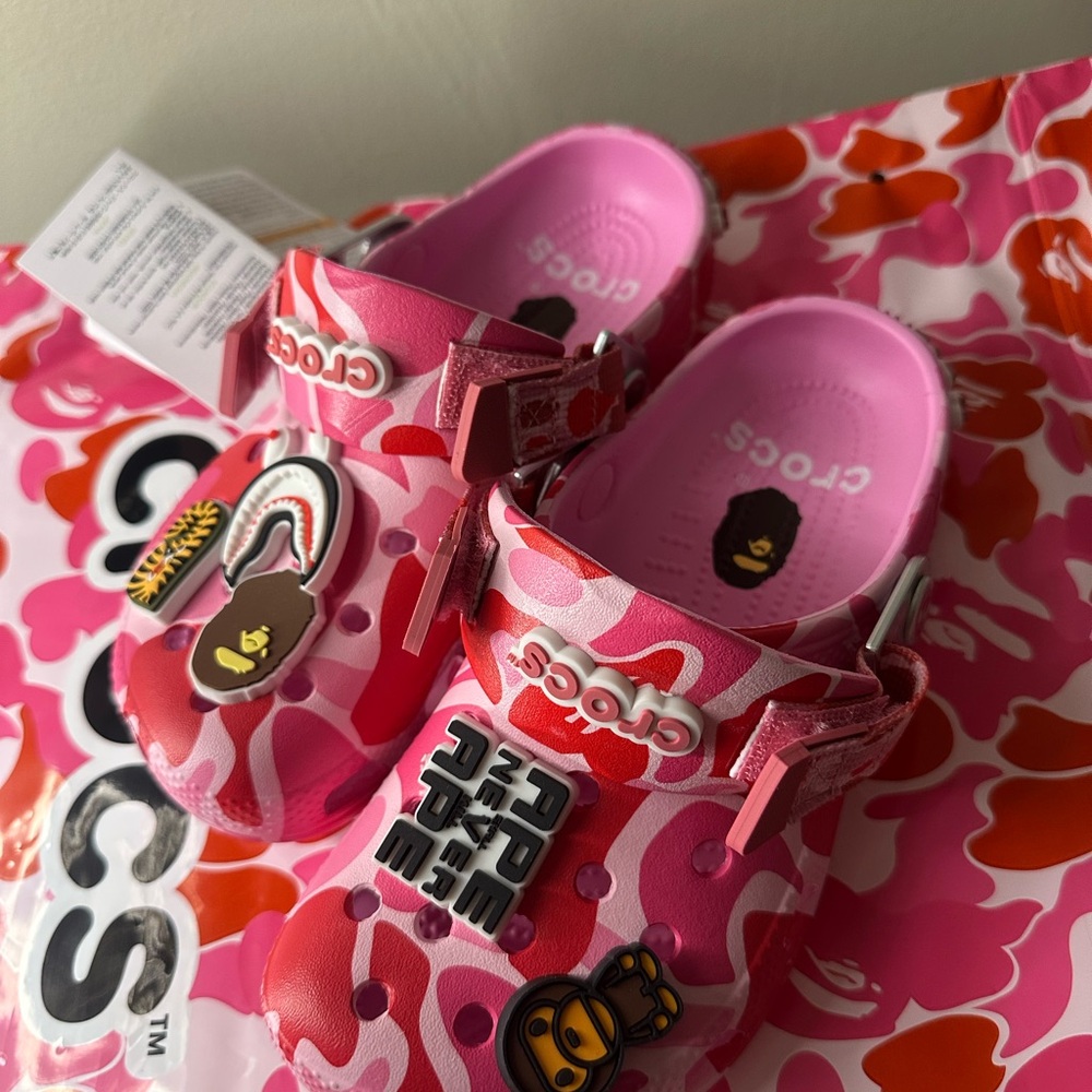 Bape CROCS Pink and Red Camo Sandals